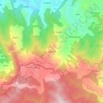 riyuni tal topographic map, elevation, terrain