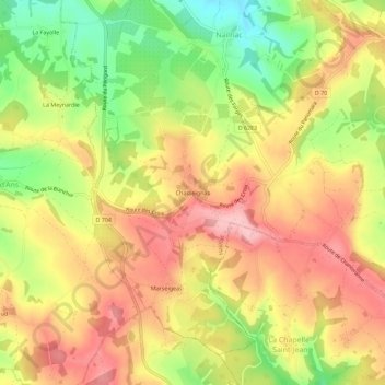 Chasseignas topographic map, elevation, terrain