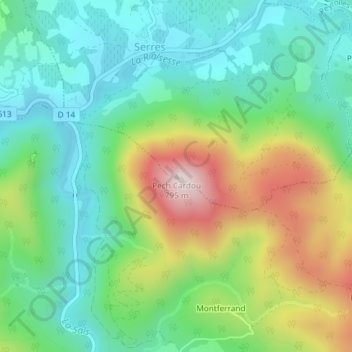 Pech Cardou topographic map, elevation, terrain