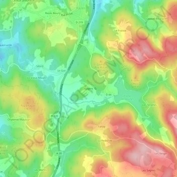 Augère topographic map, elevation, terrain