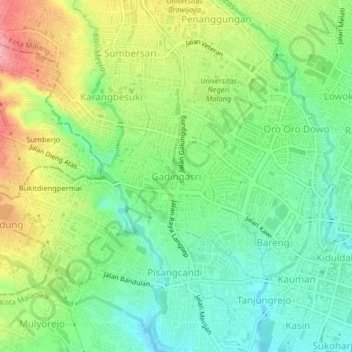 Gadingasri topographic map, elevation, terrain