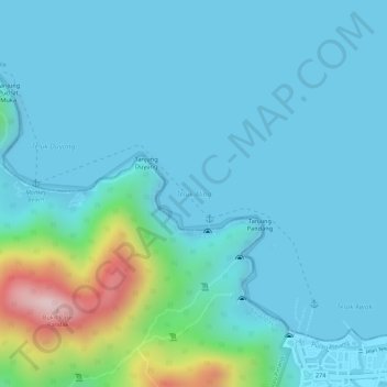 Teluk Aling topographic map, elevation, terrain