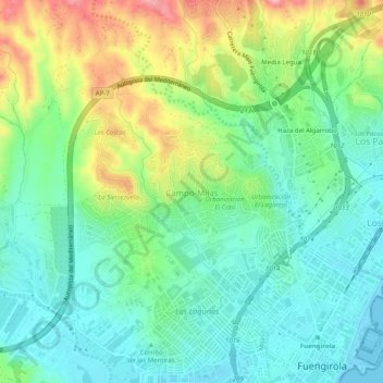 Campo-Mijas topographic map, elevation, terrain
