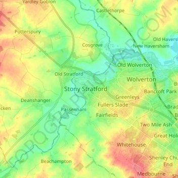 Stony Stratford topographic map, elevation, terrain