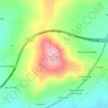 O Picato topographic map, elevation, terrain