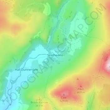 Seathwaite topographic map, elevation, terrain