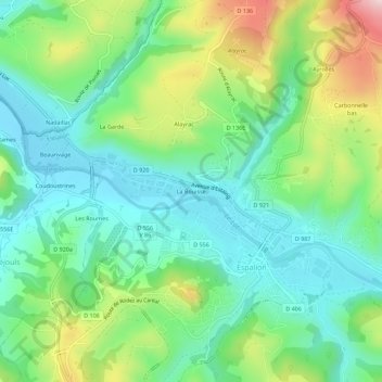 La Bouisse topographic map, elevation, terrain