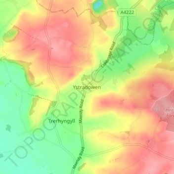 Ystradowen topographic map, elevation, terrain