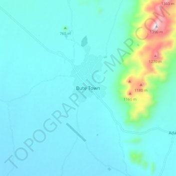 Bute Town topographic map, elevation, terrain