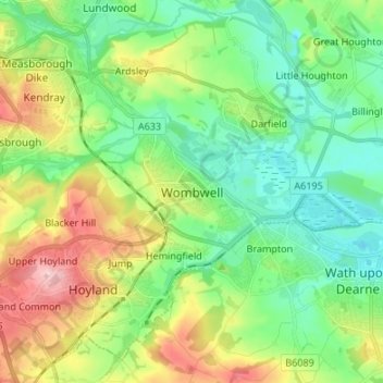 Wombwell topographic map, elevation, terrain