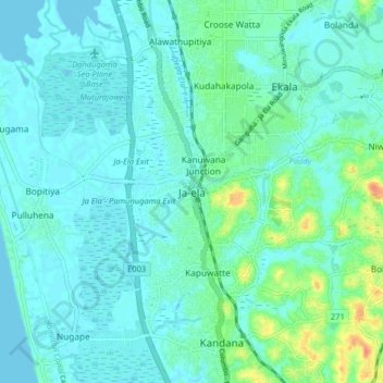 Ja-ela topographic map, elevation, terrain