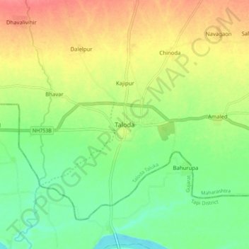 Taloda topographic map, elevation, terrain