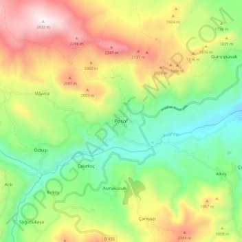 Posof topographic map, elevation, terrain