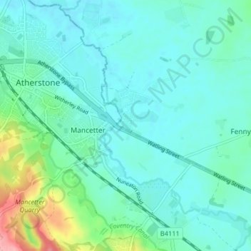 Witherley topographic map, elevation, terrain