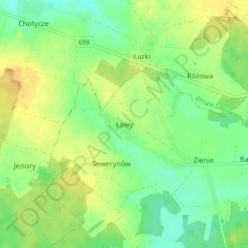 Ławy topographic map, elevation, terrain