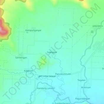 Sawojajar topographic map, elevation, terrain