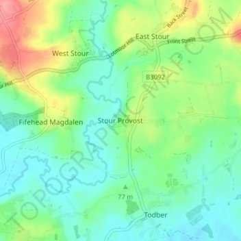 Stour Provost topographic map, elevation, terrain