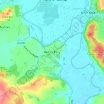 Holme Lacy topographic map, elevation, terrain