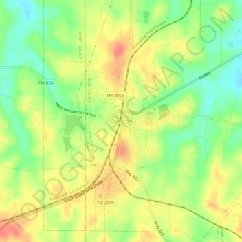 Overton topographic map, elevation, terrain