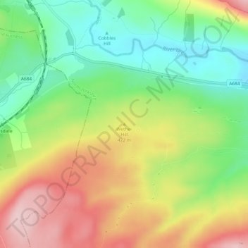 Wether Hill topographic map, elevation, terrain