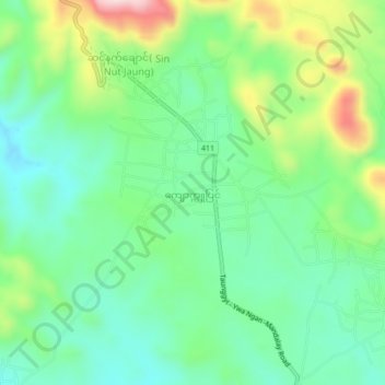 ကျောက္ကူပြင် topographic map, elevation, terrain