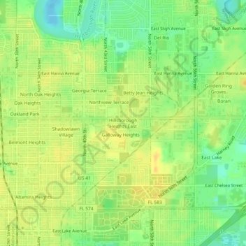 Hillsborough Heights East topographic map, elevation, terrain