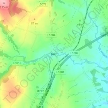 Inch topographic map, elevation, terrain