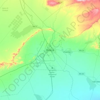 Biskra topographic map, elevation, terrain