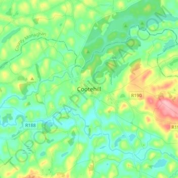 Cootehill topographic map, elevation, terrain