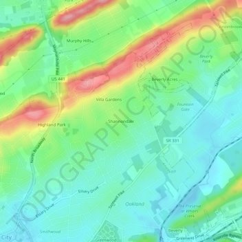 Shannondale topographic map, elevation, terrain