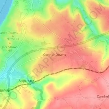 Connor Downs topographic map, elevation, terrain