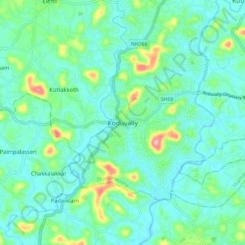 Koduvally topographic map, elevation, terrain