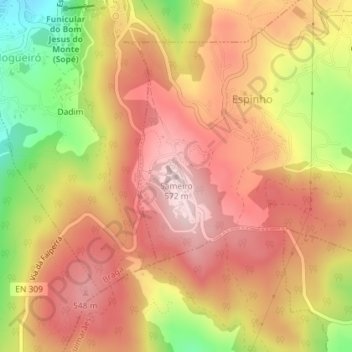 Sameiro topographic map, elevation, terrain