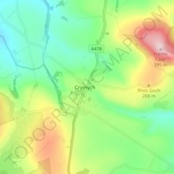 Crymych topographic map, elevation, terrain