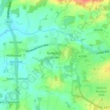 Goddards' Green topographic map, elevation, terrain