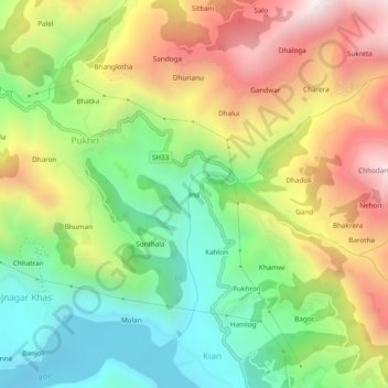 Ind topographic map, elevation, terrain