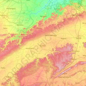 Panna topographic map, elevation, terrain