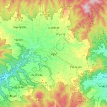 Pujon topographic map, elevation, terrain