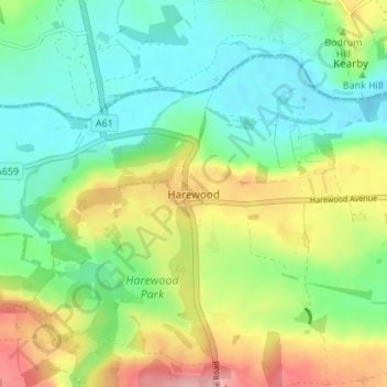 Harewood topographic map, elevation, terrain