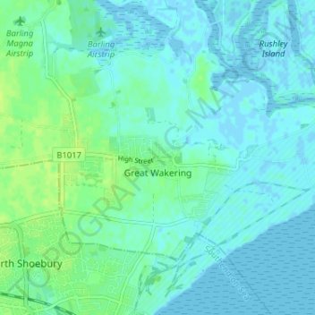 Great Wakering topographic map, elevation, terrain