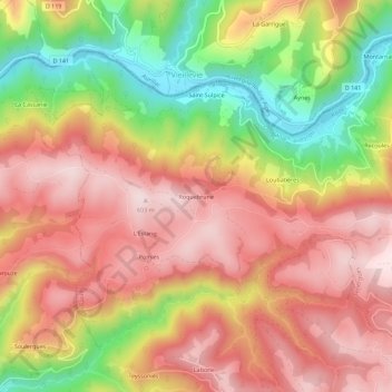 Roquebrune topographic map, elevation, terrain