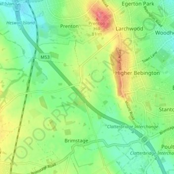 Storeton topographic map, elevation, terrain