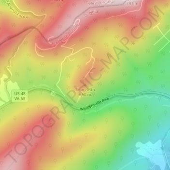 Short Mtn topographic map, elevation, terrain