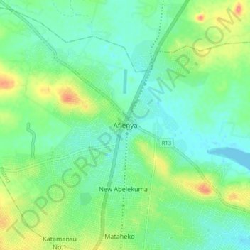 Afienya topographic map, elevation, terrain