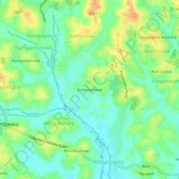 Kudamaduwa topographic map, elevation, terrain