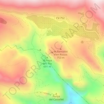 sa Malladeta Tancada topographic map, elevation, terrain