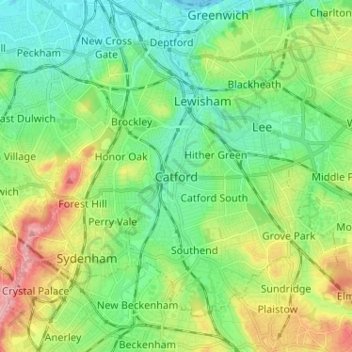 Catford topographic map, elevation, terrain