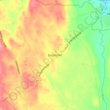 Ballytober topographic map, elevation, terrain