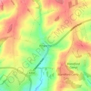 Pimperne topographic map, elevation, terrain