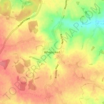 Whepstead topographic map, elevation, terrain